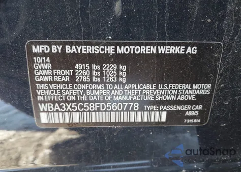 2015 BMW 328I Gran Turismo xDrive z USA, uszkodzony, nr VIN WBA3X5C58FD560778